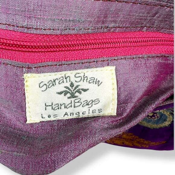 90's designer purple floral silk shoulder bag by SARAH SHAW LOS ANGELES - Picture 7 of 16